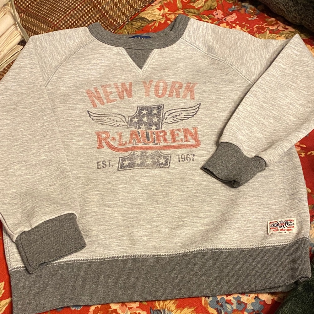 Ralph Lauren Gray Heather Crewneck Sweatshirt with Red & Navy Graphic 5
NWOT